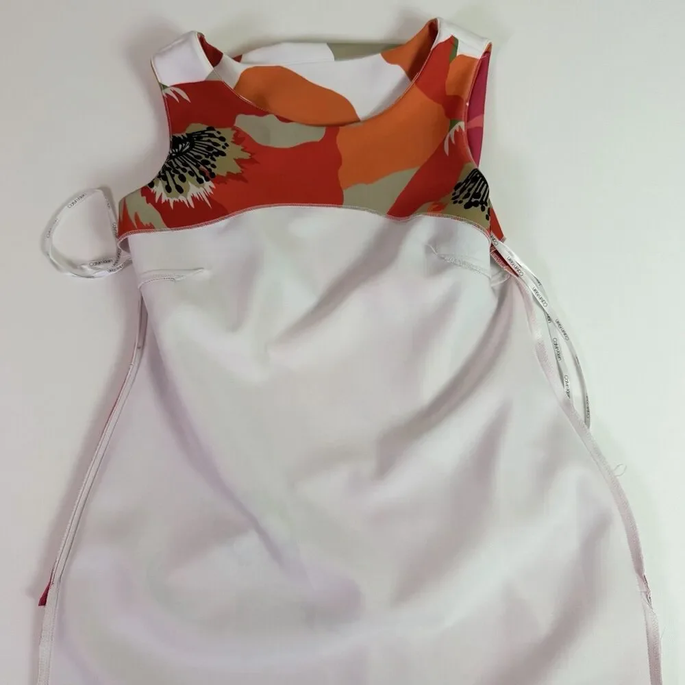 Calvin Klein Floral Sheath Midi Dress Women's 12 Pink Orange Bold Career Office - Picture 15 of 16